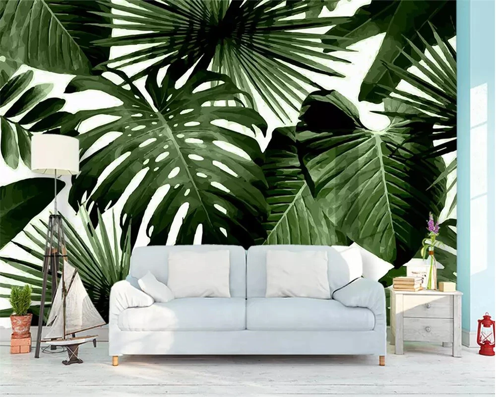 

Beibehang wallpaper retro tropical rainforest palm banana leaves living room TV background wall 3d wallpaper papel de parede