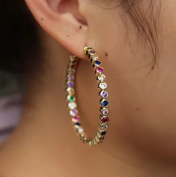 BOHO big hoop earring gold color bezel setting rainbow colorful cubic zirconia european women lady gorgeous jewelry
BOHO big hoop earring gold color bezel setting rainbow colorful cubic zirconia european women lady gorgeous jewelry