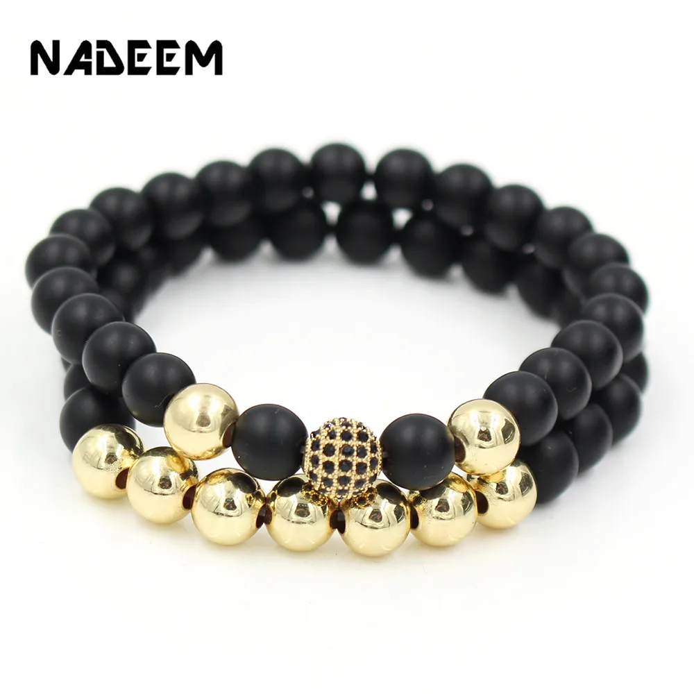 NADEEM Newest 2Pcs/Sets Men Woman's Black Mala Matte Stone Bead Bracelet Set Micro Pave CZ Ball Charm Couple Bracelet Bangle Set
NADEEM Newest 2Pcs/Sets Men Woman's Black Mala Matte Stone Bead Bracelet Set Micro Pave CZ Ball Charm Couple Bracelet Bangle Set
