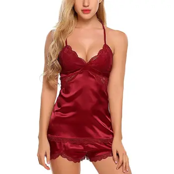 Womens Sexy Lingerie Ladies Lace pajama set Satin Sleepwear Elegant night suit nighty for ladies Underwear cute pyjama femme
Womens Sexy Lingerie Ladies Lace pajama set Satin Sleepwear Elegant night suit nighty for ladies Underwear cute pyjama femme