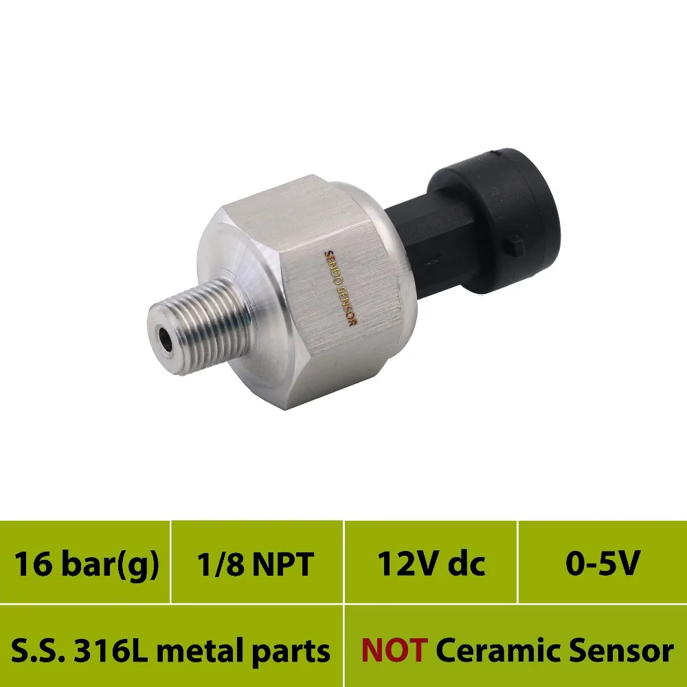0 5V output, air water 16 bar sensor pressure 12Vdc, full stainless steel 316L, 1/8 NPT thread, pressure transmitter transducer
0 5V output, air water 16 bar sensor pressure 12Vdc, full stainless steel 316L, 1/8 NPT thread, pressure transmitter transducer