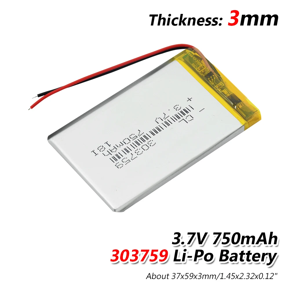 1/2/4 Pcs 303759 3.7 V 750mAh Rechargeable Li-Po Battery 3.7V Voltage Lithium Ion Polymer Battery With PCM Board Long Lifespan
1/2/4 Pcs 303759 3.7 V 750mAh Rechargeable Li-Po Battery 3.7V Voltage Lithium Ion Polymer Battery With PCM Board Long Lifespan