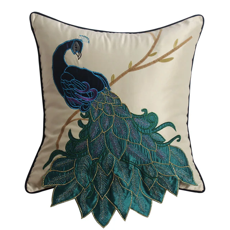 High End Satin Cushion Cover Living Room Decoration Peacock Embroidery Turquoise Blue Pillow Case Imitation Silk Pillow Covers
High End Satin Cushion Cover Living Room Decoration Peacock Embroidery Turquoise Blue Pillow Case Imitation Silk Pillow Covers