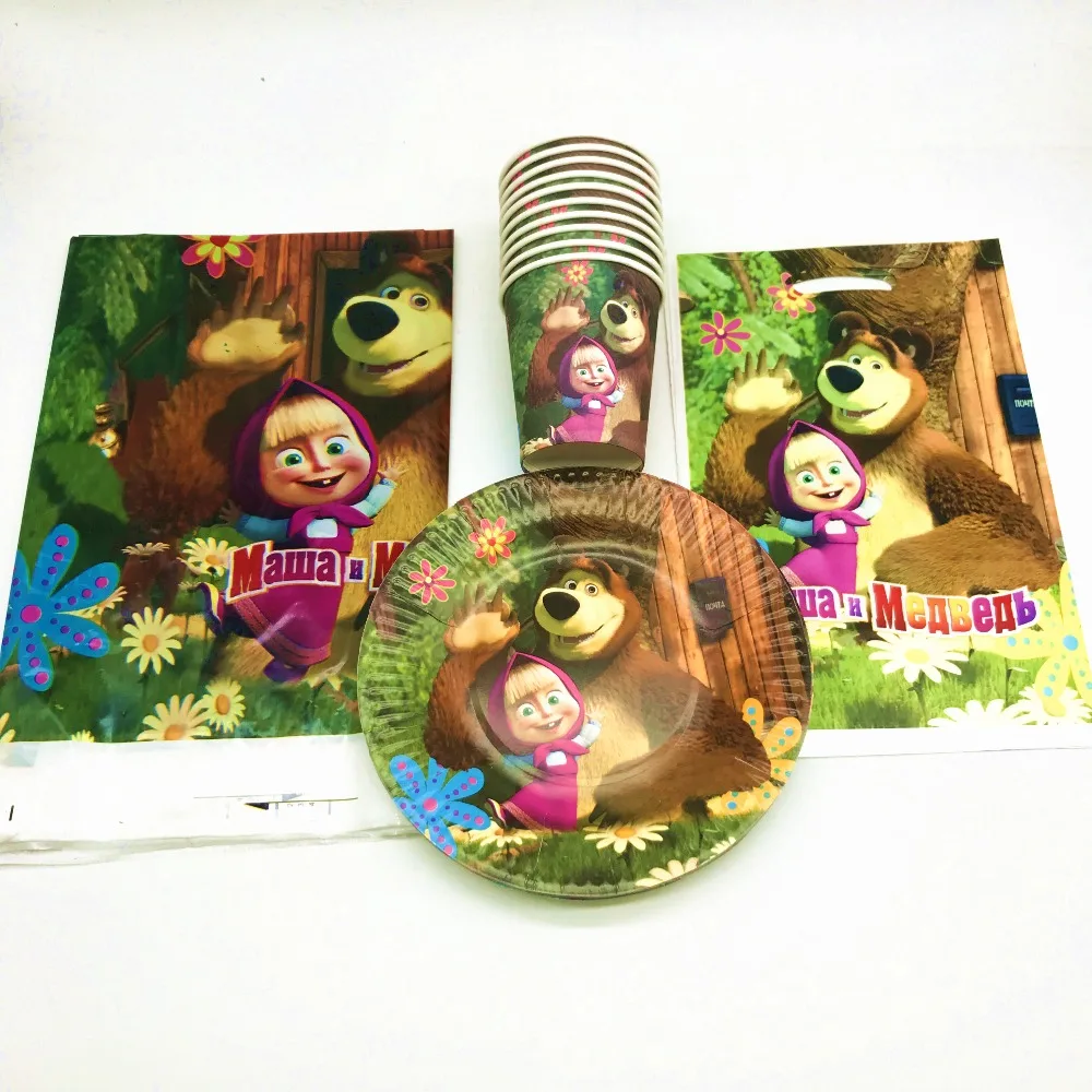 Masha And Bear Theme 61pcs/lot kids Girl Birthday Party paper Cup Plate Tablecloth Event Party Cartoon Candy Gift Bag Supplies
Masha And Bear Theme 61pcs/lot kids Girl Birthday Party paper Cup Plate Tablecloth Event Party Cartoon Candy Gift Bag Supplies