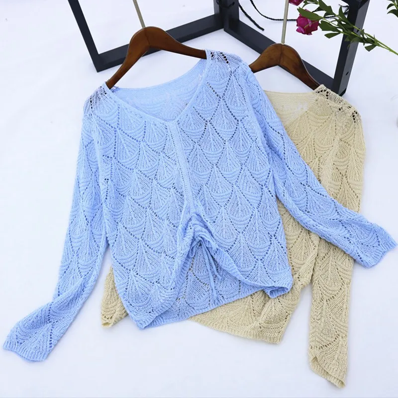 GIGOGOU Spring Summer Autumn Women Sweater V Neck Hollow-out Pullovers Drawstring Long Sleeve Crop Top Knit Lurex Jumper Female
GIGOGOU Spring Summer Autumn Women Sweater V Neck Hollow-out Pullovers Drawstring Long Sleeve Crop Top Knit Lurex Jumper Female