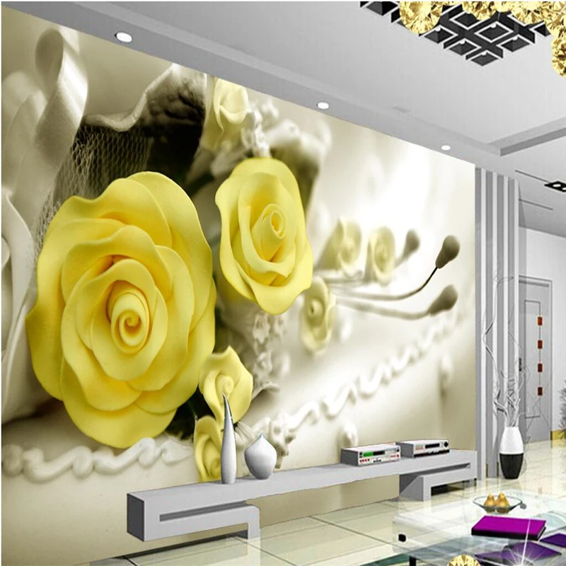 

beibehang Custom photo wallpaper 3d murals yellow roses auspicious fashion floral TV backdrop papel de parede wall paper