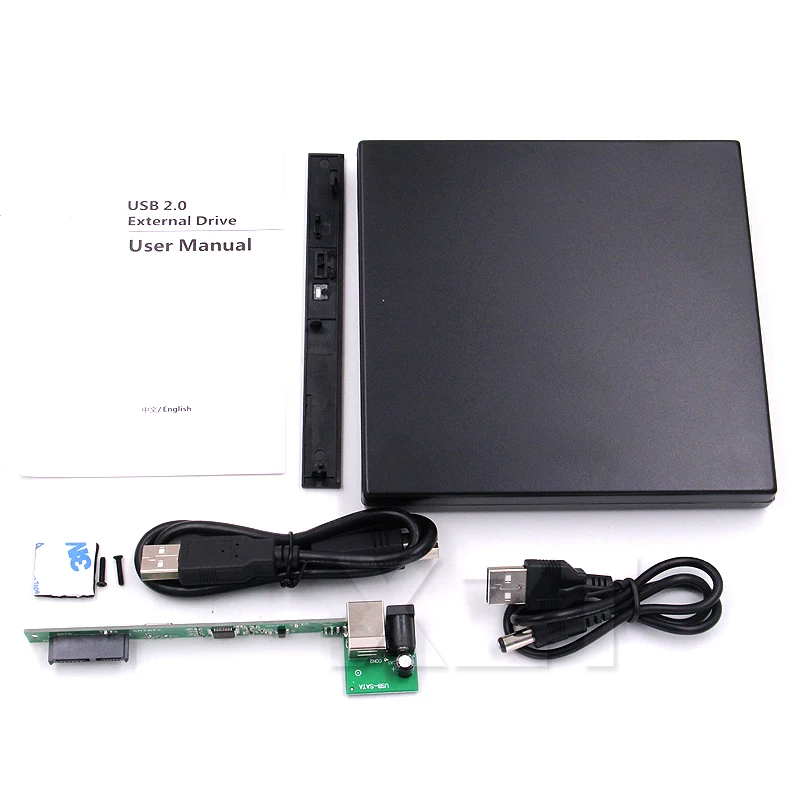 

1pcs USB 2.0 SATA external drive DVD CD DVD-Rom IDE Case drive box 12.7MM Slim for Laptop Notebook External Portable
