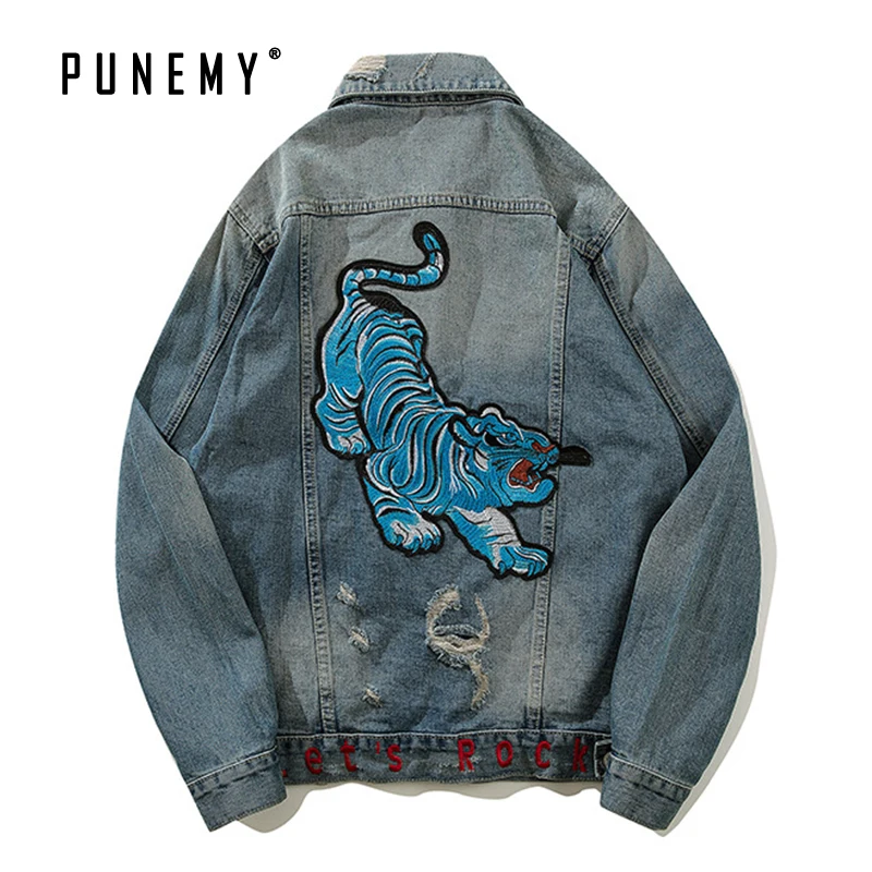 Tiger Embroidery Letter Denim Mens Jackets Loose Washed Ripped Frayed Coats Jean Jacket Hip Hop Fashion Man's Denim Jacket
Tiger Embroidery Letter Denim Mens Jackets Loose Washed Ripped Frayed Coats Jean Jacket Hip Hop Fashion Man's Denim Jacket