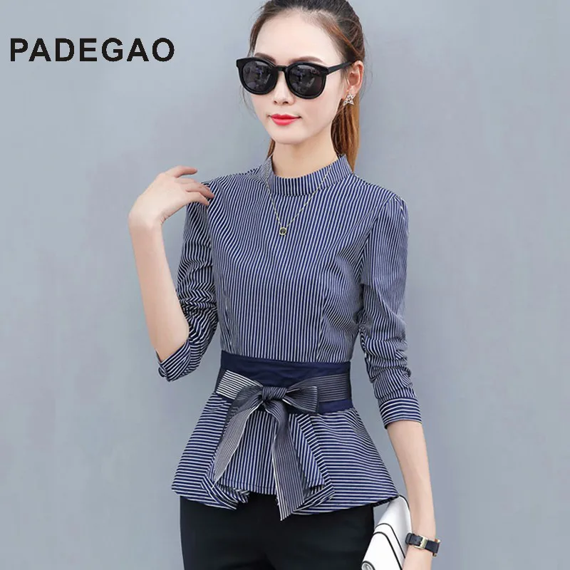 Newest Women's Peplum Tops Blue Striped Blouses Casual Bow Long Sleeve Rayas Shirts For Female Fashion Autumn Blusas
Newest Women's Peplum Tops Blue Striped Blouses Casual Bow Long Sleeve Rayas Shirts For Female Fashion Autumn Blusas