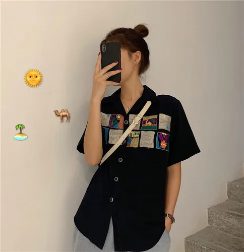 Simple Cartoon Printed Casual All Amtch Loose Button Line Basic 2019 Summer New Arrival Hot Sale College Wind Top Female Shirts
Simple Cartoon Printed Casual All Amtch Loose Button Line Basic 2019 Summer New Arrival Hot Sale College Wind Top Female Shirts