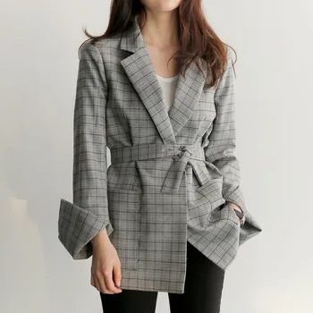 HAMALIEL New 2019 Fashion Women Jackets Vintage Autumn Gray Plaid Office Ladies Sashes Split Sleeve Jacket Casual Work Coats
HAMALIEL New 2019 Fashion Women Jackets Vintage Autumn Gray Plaid Office Ladies Sashes Split Sleeve Jacket Casual Work Coats