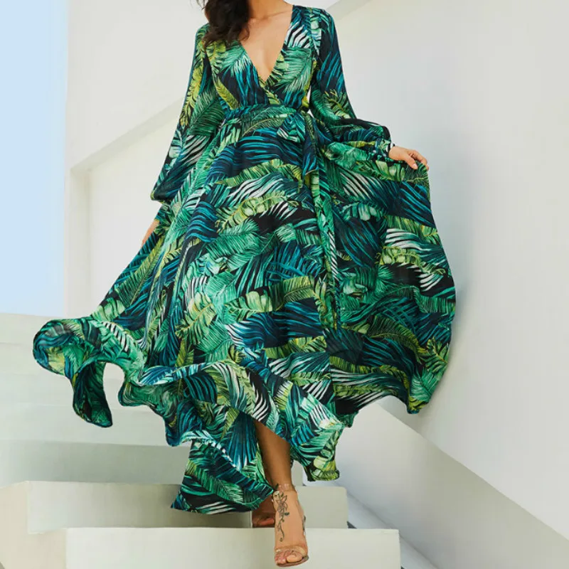 Neploe Leaf Print Women Dress Summer 2019 New V-Neck Lantern Sleeve Vestidos Casual Big Swing Ankle-Length Robe 43492
Neploe Leaf Print Women Dress Summer 2019 New V-Neck Lantern Sleeve Vestidos Casual Big Swing Ankle-Length Robe 43492