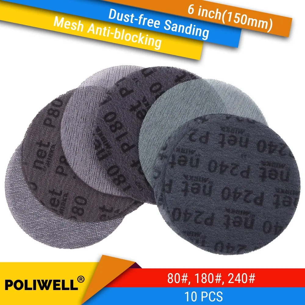 10PCS 6 Inch(150mm) Mesh Dust-free Anti-blocking Hook&Loop Sanding Discs Abrasive Sandpaper for Metal Polishing, 80#/180#/240#
10PCS 6 Inch(150mm) Mesh Dust-free Anti-blocking Hook&Loop Sanding Discs Abrasive Sandpaper for Metal Polishing, 80#/180#/240#