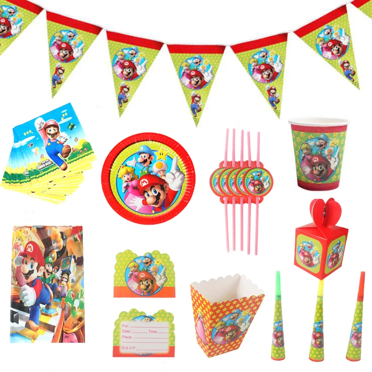 Super Mario Theme party Disposable tableware paper plate cup napkin banner candy box straw tablecloth Birthday party Decor
Super Mario Theme party Disposable tableware paper plate cup napkin banner candy box straw tablecloth Birthday party Decor