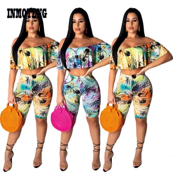 INMOTENG Slash Neck Sexy Printed 2 Piece Set Summer Ruffle Short Sleeve Crop Top Knee Length Pants Women Casual Beach Outfits
INMOTENG Slash Neck Sexy Printed 2 Piece Set Summer Ruffle Short Sleeve Crop Top Knee Length Pants Women Casual Beach Outfits