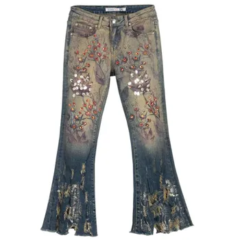 Spring Fall Casual Womens Printed Beading Sequins Ripped Hole Stretch Flare Jeans Pants , Female Fashion Glitter Denim Trousers
Spring Fall Casual Womens Printed Beading Sequins Ripped Hole Stretch Flare Jeans Pants , Female Fashion Glitter Denim Trousers