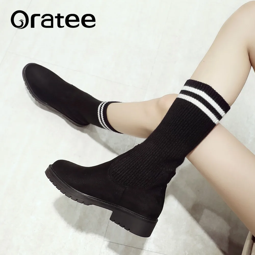 New Slim Stretch Fabric Mid-Calf Boots Women Sweet Boots Black Ladies Low Heels Shoes Lolita knitting Sock Boots Plus size
New Slim Stretch Fabric Mid-Calf Boots Women Sweet Boots Black Ladies Low Heels Shoes Lolita knitting Sock Boots Plus size