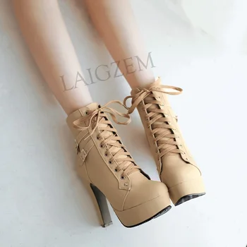 LAIGZEM Cool Women Platform Boots Motorcycle Thick Heels Boots Lace Up Buckles Stylish Shoes Bota Feminina Small Big Size 32-48
LAIGZEM Cool Women Platform Boots Motorcycle Thick Heels Boots Lace Up Buckles Stylish Shoes Bota Feminina Small Big Size 32-48