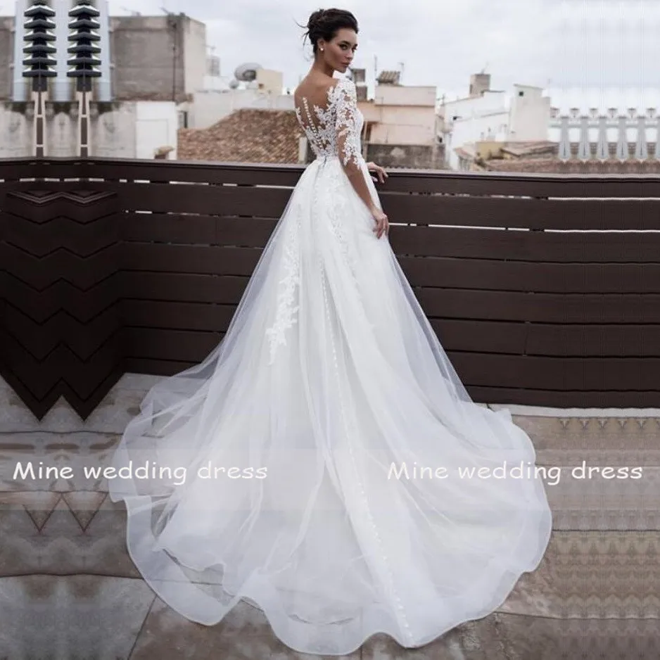 Three Quarter Sleeves Bridal Dress 2 In 1 Wedding Dresses With Detachable Skirt Lace Appliques Vestidos de Noiva Hochzeitskleid
Three Quarter Sleeves Bridal Dress 2 In 1 Wedding Dresses With Detachable Skirt Lace Appliques Vestidos de Noiva Hochzeitskleid