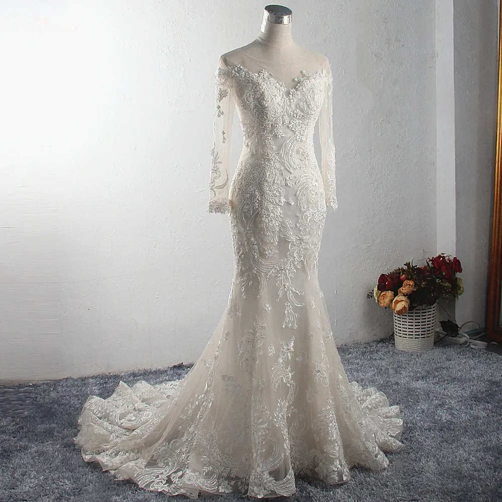 LZ324 Sexy Illusion Long Sleeve Mermaid Dress See Through Backless Wedding Dress Colorful Bead Crystal Nice Tail Bridal Gown
LZ324 Sexy Illusion Long Sleeve Mermaid Dress See Through Backless Wedding Dress Colorful Bead Crystal Nice Tail Bridal Gown