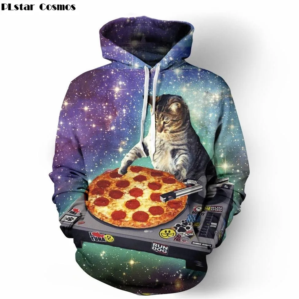 

PLstar Cosmos DJ Cat Hoodie Men 3D Printed Pizza Space Galaxy Hoodie Sweatshirt Pullover Sportwear Tracksuit Men
