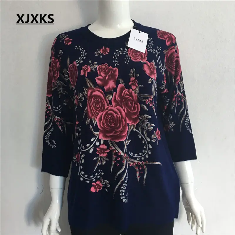 XJXKS Fashion Knitted Sweater Women Print Thin O-Neck Pullovers Knitting Design 7/10 Sleeve Sweater Women Pullover
XJXKS Fashion Knitted Sweater Women Print Thin O-Neck Pullovers Knitting Design 7/10 Sleeve Sweater Women Pullover