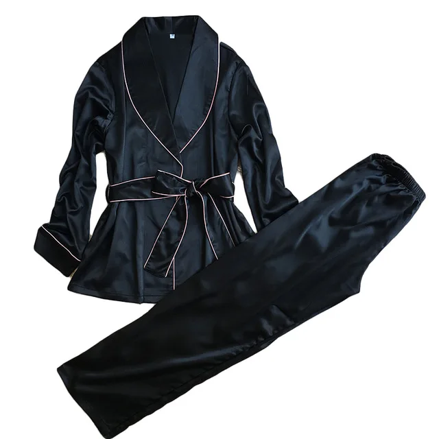 High Grade Silk Satin women pajama set full sleeve robe + long pants set female autumn bath robe suit elegant sleepwear homewear
High Grade Silk Satin women pajama set full sleeve robe + long pants set female autumn bath robe suit elegant sleepwear homewear