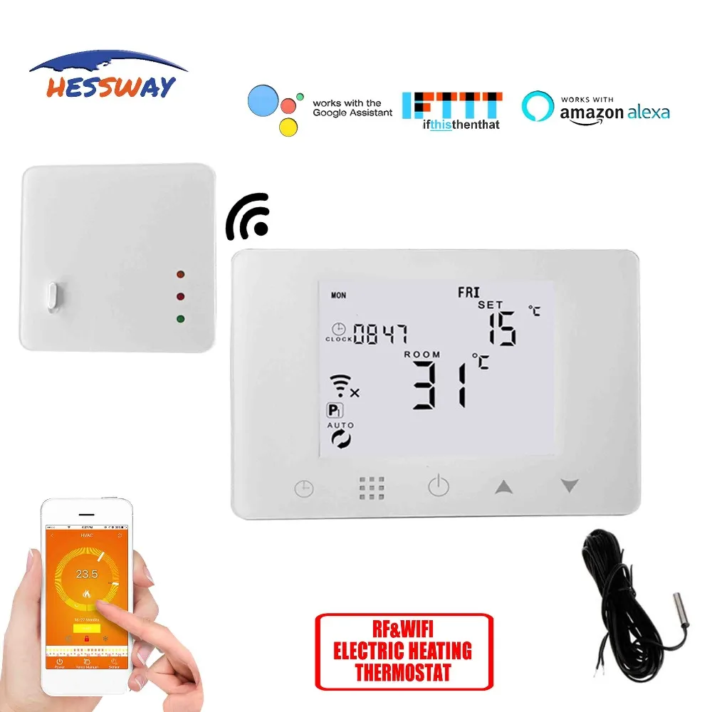 HESSWAY TUYA Weekly Programmable floor heating thermostat sensor wifi&RF wireless for Electric heating 16A
HESSWAY TUYA Weekly Programmable floor heating thermostat sensor wifi&RF wireless for Electric heating 16A