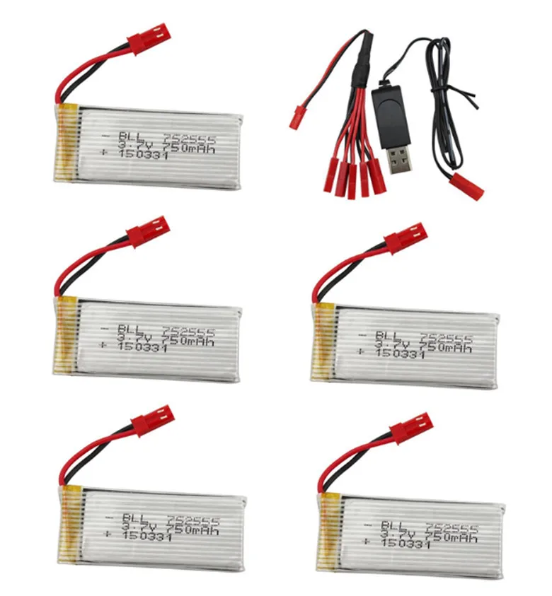 

5in1 JST port Li-Po 3.7V 750mAh Battery kits For DFD F181 F187 F163 H12C WLtoys V686 Quadcopter RTF