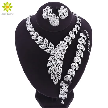 Fashion Leaves Shape Pendant Necklace Earring Bracelet Ring Fashion Dubai SilverColor Nigerian African Beads Wedding Jewelry Set
Fashion Leaves Shape Pendant Necklace Earring Bracelet Ring Fashion Dubai SilverColor Nigerian African Beads Wedding Jewelry Set