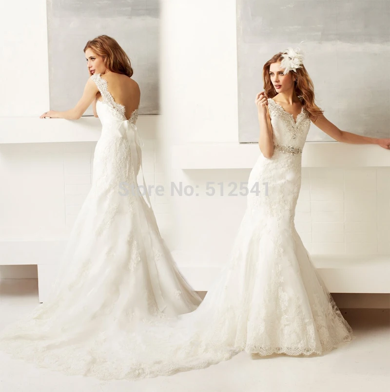 Backless V Neck Trumpet Mermaid Wedding Dresses 2015 Lace Applique Beads Sweep Train Bridal Gowns yk1A282
Backless V Neck Trumpet Mermaid Wedding Dresses 2015 Lace Applique Beads Sweep Train Bridal Gowns yk1A282