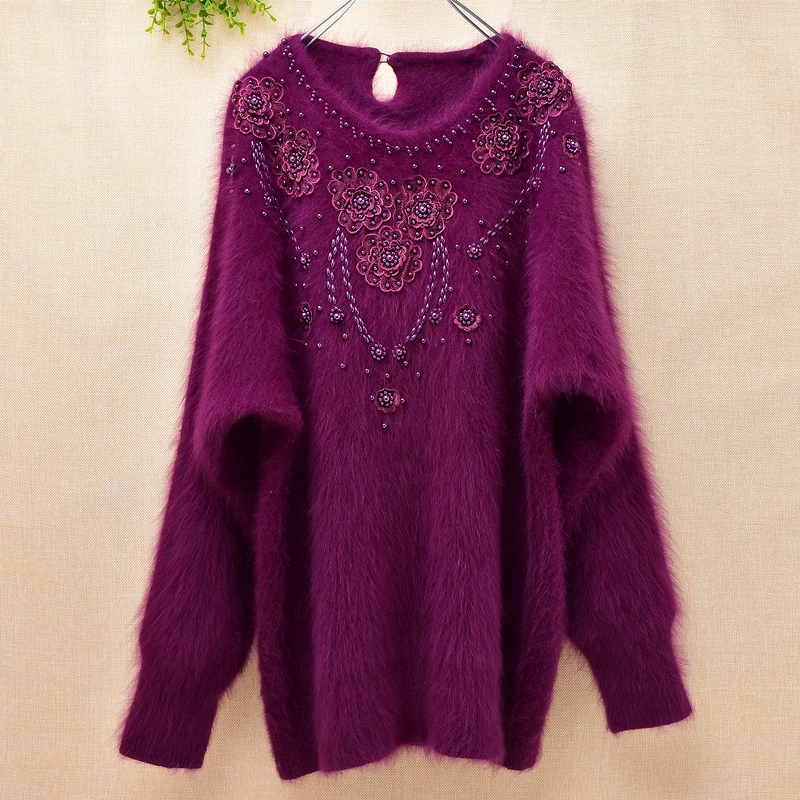 Elegant vintage Korea female winter plus size angora rabbit fur knitted beading loose long bat sleeves pullover blouses sweater
Elegant vintage Korea female winter plus size angora rabbit fur knitted beading loose long bat sleeves pullover blouses sweater