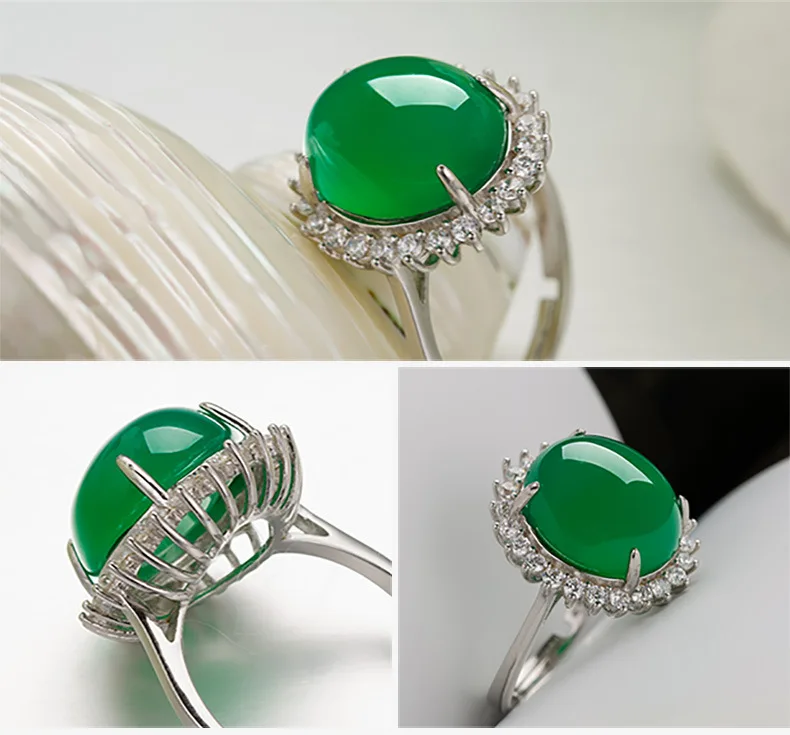 MOROW High Quality Natural Green Chalcedony Jewel Finger Rings Vintage Fashion Jewelry Female Engagement Ring for Birthday Gift (11)