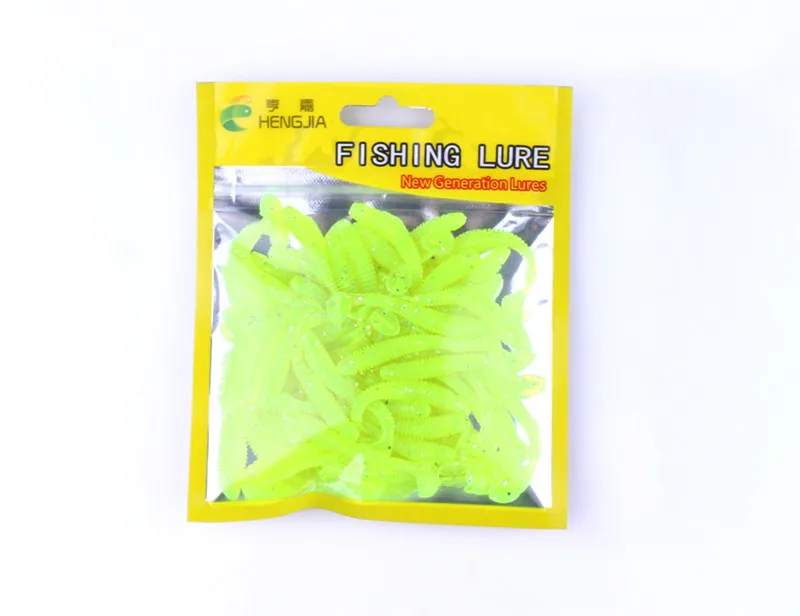 50 PcsBag T Tail Silicone Soft Bait Fishing Artificial Worms Soft Lures Carp Fishing Accessories 5.2cm 0.6g (10)