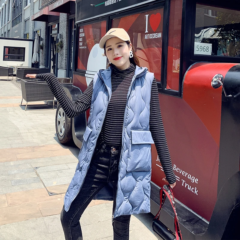 2019 New Winter Long vest women Fashion Turn-down collar big pocket for female Casual solid sleevless cotton padded jacket coat 
2019 New Winter Long vest women Fashion Turn-down collar big pocket for female Casual solid sleevless cotton padded jacket coat