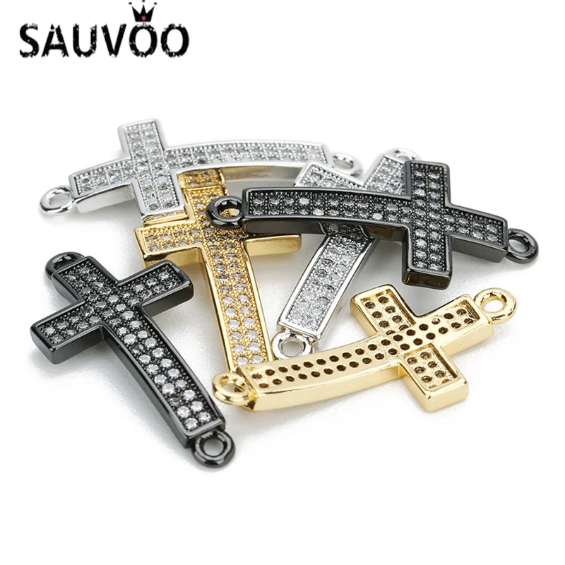 SAUVOO 2Pcs/lot Gold Rose Gold Color Micro Pave Zircon Cross Charms Connectors Double Hole For Bracelet Necklace Jewelry Making
SAUVOO 2Pcs/lot Gold Rose Gold Color Micro Pave Zircon Cross Charms Connectors Double Hole For Bracelet Necklace Jewelry Making