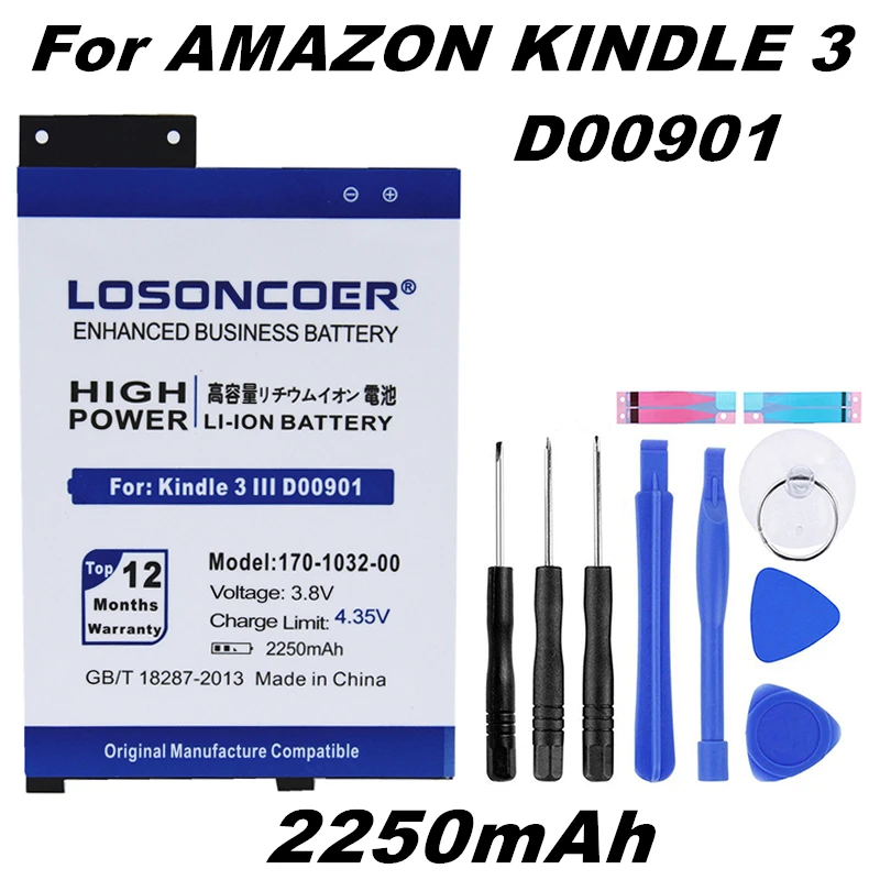 100% New High Quality Smart Phone 2250mAh Battery For Amazon Kindle 3 3G Graphite S11GTSF01A 170-1032-00 170-1032-00 -01 D00901
100% New High Quality Smart Phone 2250mAh Battery For Amazon Kindle 3 3G Graphite S11GTSF01A 170-1032-00 170-1032-00 -01 D00901