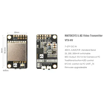 Matek 5.8G 40CH 25/200/500mW PDB switchable Video Transmitter VTX-HV with 5V/1A BEC quadcopter
Matek 5.8G 40CH 25/200/500mW PDB switchable Video Transmitter VTX-HV with 5V/1A BEC quadcopter