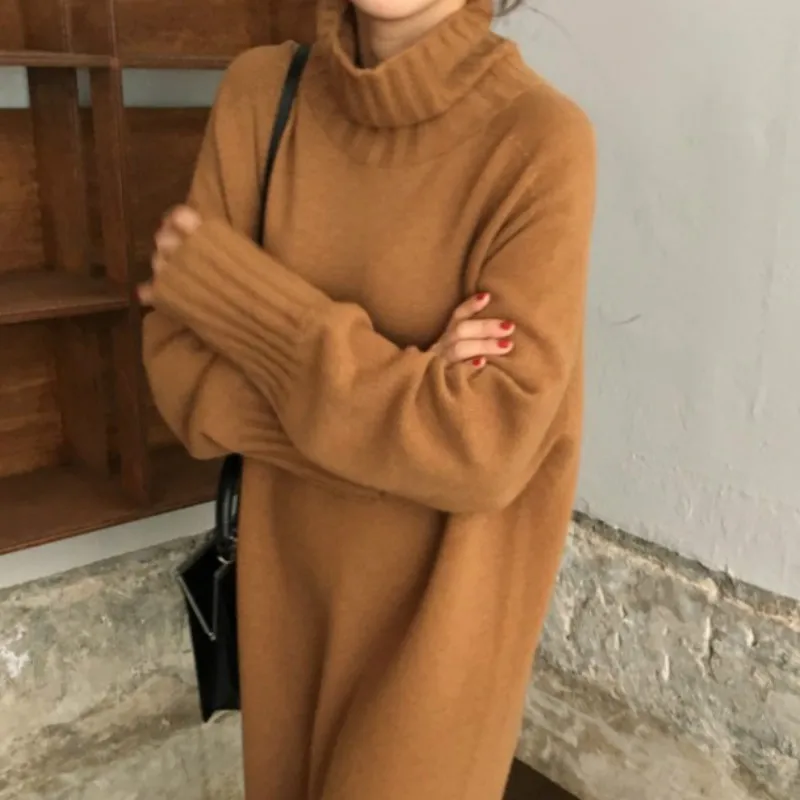 Women Autumn Winter Turtleneck Pullover Sweater Long Knitted Dress Female Long Sleeve Vestido Casual Sarafan Loose Robe Femme
Women Autumn Winter Turtleneck Pullover Sweater Long Knitted Dress Female Long Sleeve Vestido Casual Sarafan Loose Robe Femme