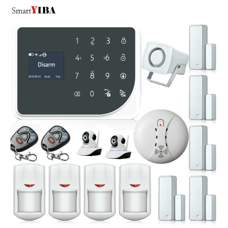 SmartYIBA WIFI IOS Android APP Control SMS Alarm Network Security Camera Smoke Fire Alarm Infrared PIR Sensor Allarme Casa Kits
SmartYIBA WIFI IOS Android APP Control SMS Alarm Network Security Camera Smoke Fire Alarm Infrared PIR Sensor Allarme Casa Kits