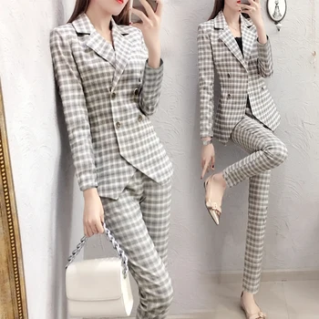 Two piece set top and pants women's double-breasted plaid suit autumn fashion OL professional small suit two-piece
Two piece set top and pants women's double-breasted plaid suit autumn fashion OL professional small suit two-piece