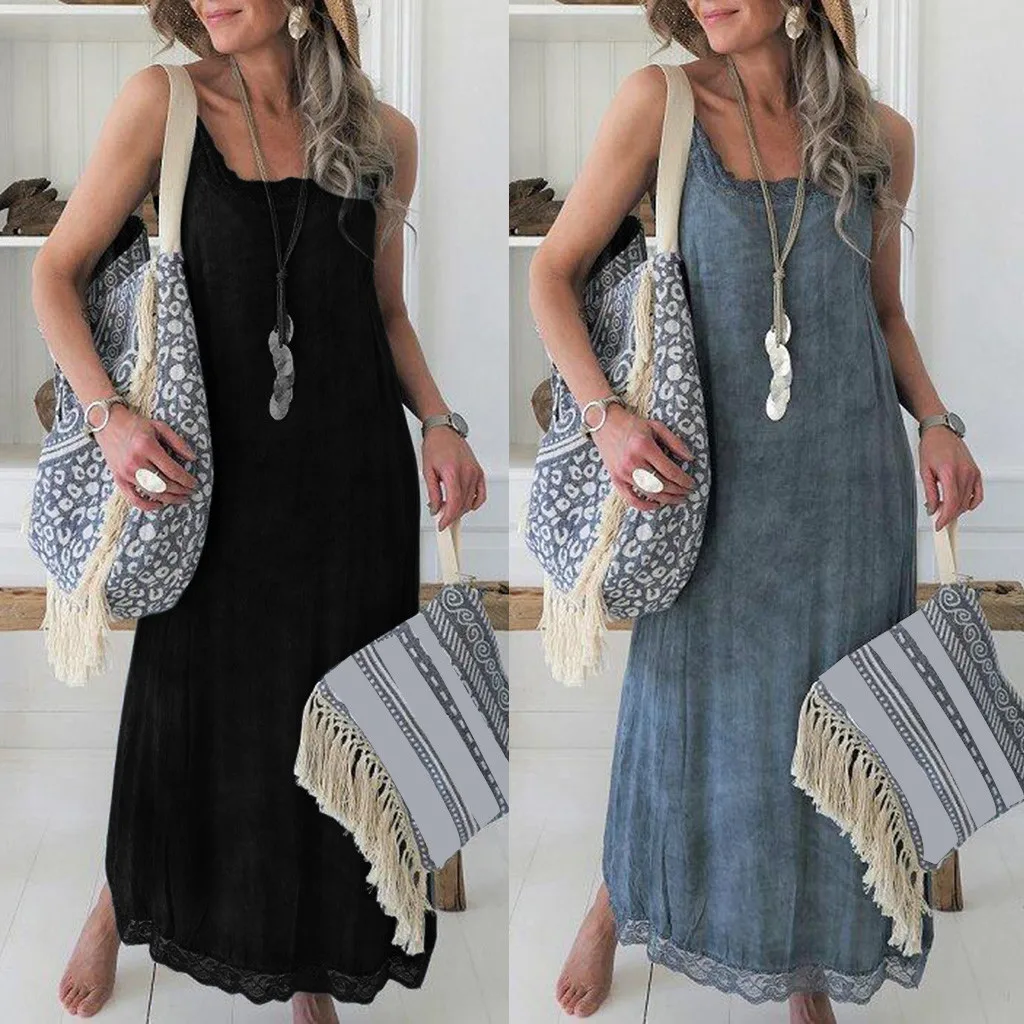 Dress For Women Summer Dress Women Summer Casual Solid Sleeveless Dress Lace Splice Strap Long Dress sukienki na wesele damskie
Dress For Women Summer Dress Women Summer Casual Solid Sleeveless Dress Lace Splice Strap Long Dress sukienki na wesele damskie