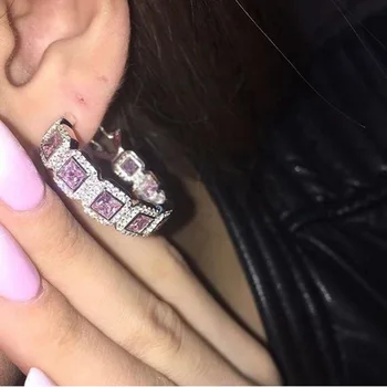 Fashion Pink Square Zircon Hoop Cuff Hoop Earring 925 Sterling Silver Micro Zircon Stone Aneis anillos Wedding Earrings Jewelry 
Fashion Pink Square Zircon Hoop Cuff Hoop Earring 925 Sterling Silver Micro Zircon Stone Aneis anillos Wedding Earrings Jewelry