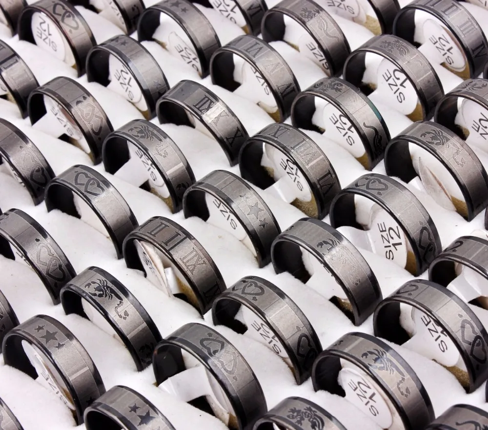Mixed Fashion 25Pcs Black Stainless Steel Rings Wholesale Bulk Lots Men's Jewelry Gothic FREE | Украшения и аксессуары