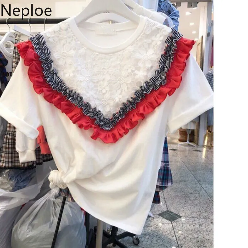 Neploe Lace Fungus Patchwork Women T Shirts New O-Neck Short Sleeve Tees Korean Loose Cotton Ladies Tops 43776
Neploe Lace Fungus Patchwork Women T Shirts New O-Neck Short Sleeve Tees Korean Loose Cotton Ladies Tops 43776