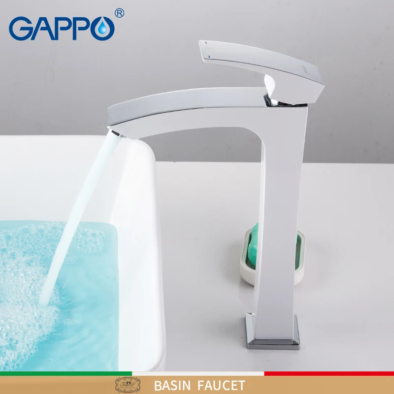 Смеситель для раковины GAPPO высокий с креплением на бортике водопад|Смесители
