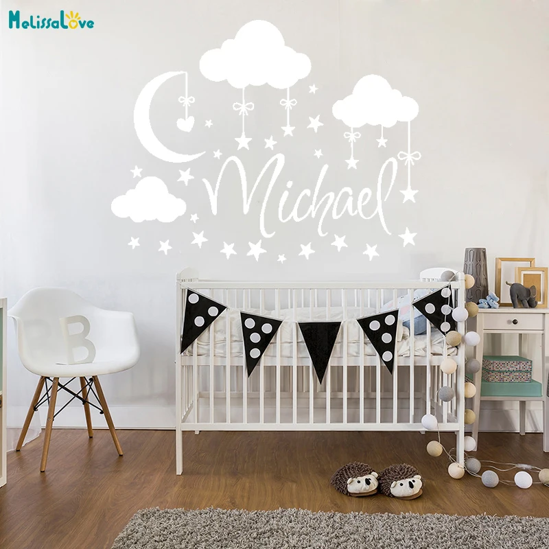 Moon stars wall sticker Personalised any name girls wall art vinyl DECAL DECOR