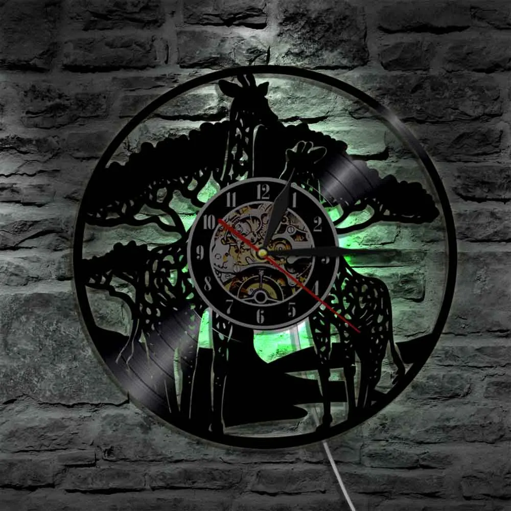 African Animal Giraffes Family Vinyl Record Wall Clock With Color Changing LED Light Modern Wall Lamp Home Decor
African Animal Giraffes Family Vinyl Record Wall Clock With Color Changing LED Light Modern Wall Lamp Home Decor
