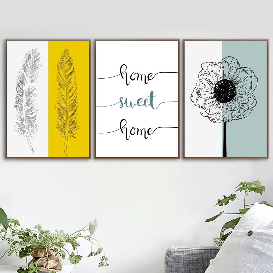 

Feather Flowers Quotes Wall Art Canvas Painting Nordic Posters And Prints Wall Pictures For Living Room Girl Bedroom Home Decor