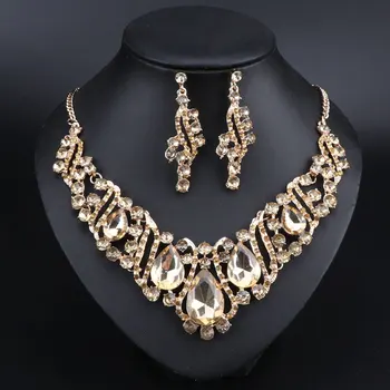 Fashion Indian Jewellery Crystal Necklace Earrings Bridal Jewelry Sets For Brides Party Wedding Costume Accessories Decoration
Fashion Indian Jewellery Crystal Necklace Earrings Bridal Jewelry Sets For Brides Party Wedding Costume Accessories Decoration
